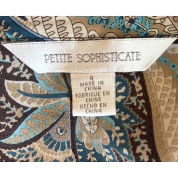 Petite Sophisticate Women’s 100% Silk Blue Brown Paisley Button Up Shirt Size 4 - Picture 6 of 7